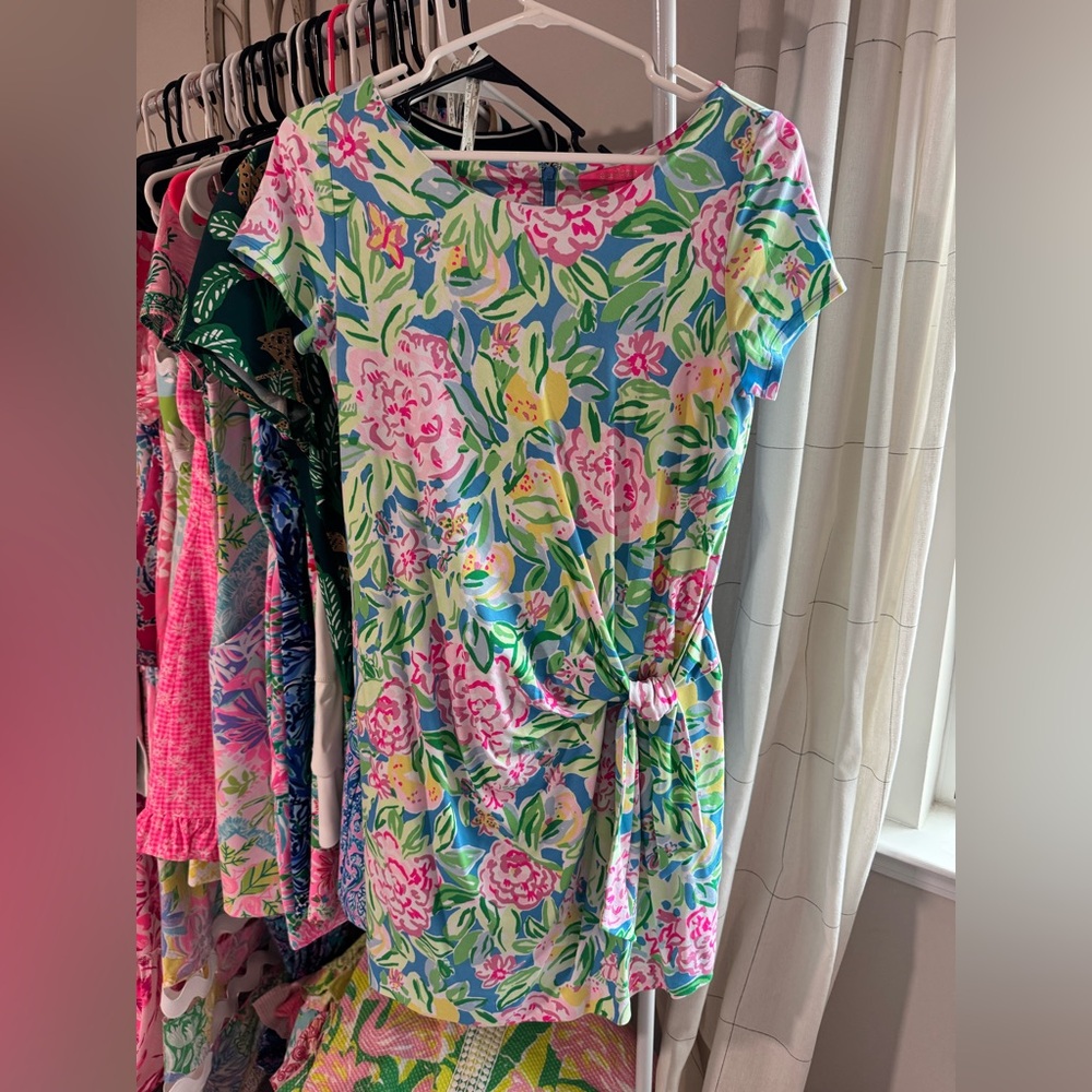 Lilly Pulitzer Tie Waist Floral Romper in Pink, Green, Blue, Yellow